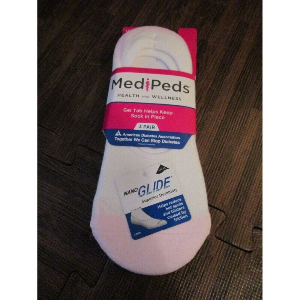Medi-Peds Ladies Diabetic Socks Fits Shoe Size 6-10 Liners Nano Glide